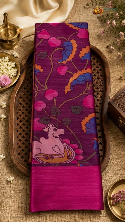 Magenta Pichwai Art Soft Silk Saree